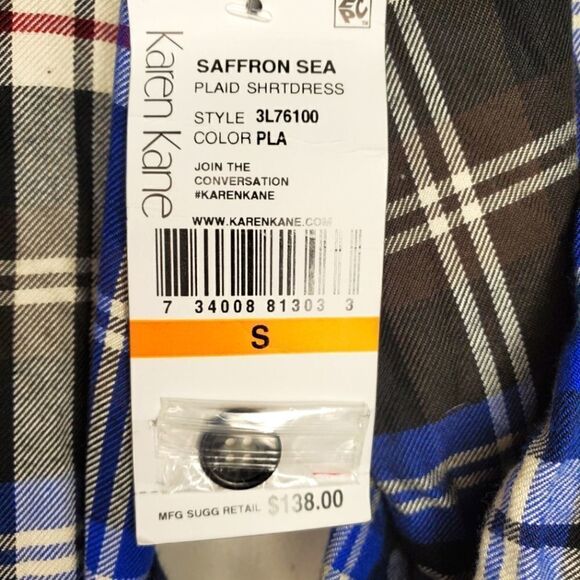 Nwt karen kane saffron sea plaid shirtdress size S - Picture 9 of 10